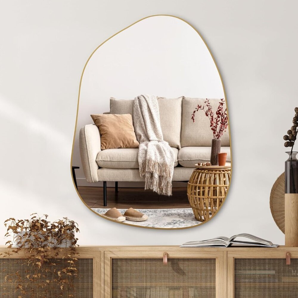 Irregular Wall Mirror Asymmetrical Mirror, 32''x24'' Gold Mirror for Bathroom Be